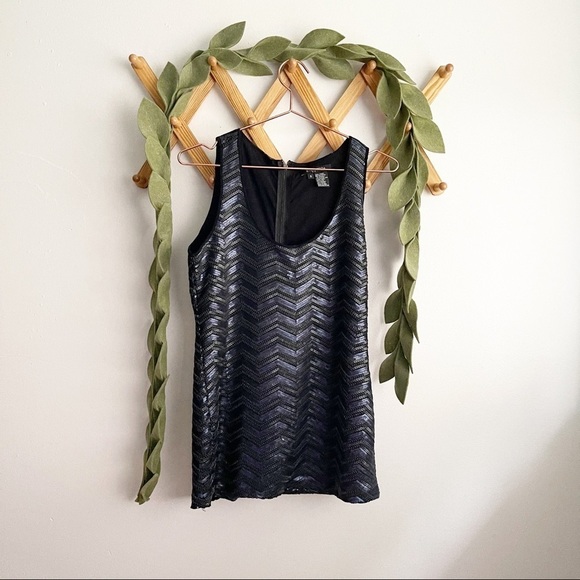 Etcetera Tops - Etcetera Chevron Sequin Navy & Black Top
